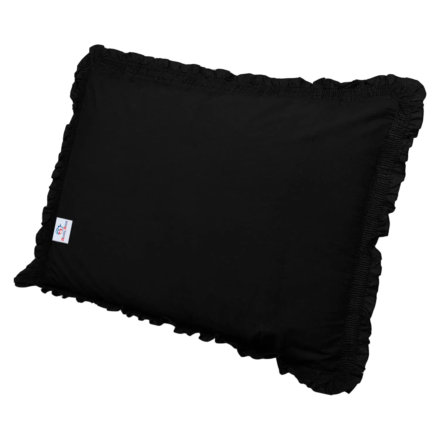 Heart Home Pillow Cover | Cotton Pillow Cover | Pillow Cover For Bedroom | Pleated Frill Border Long Crush Pillow Cover | Set of 4 | 20x30 Inch | Black