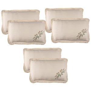 Heart Home Pillow Cover | Cotton Pillow Cover Set | Cushion Pillow Cover Set | Pillow Cover Set for Bedroom | Lining Embroidery Pillow Cover Set | 6 Piece Set | Beige