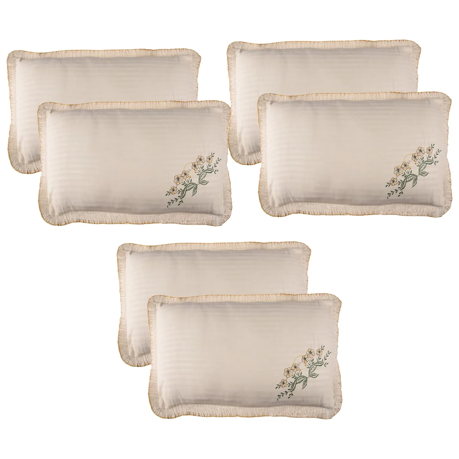 Heart Home Pillow Cover | Cotton Pillow Cover Set | Cushion Pillow Cover Set | Pillow Cover Set for Bedroom | Lining Embroidery Pillow Cover Set | 6 Piece Set | Beige