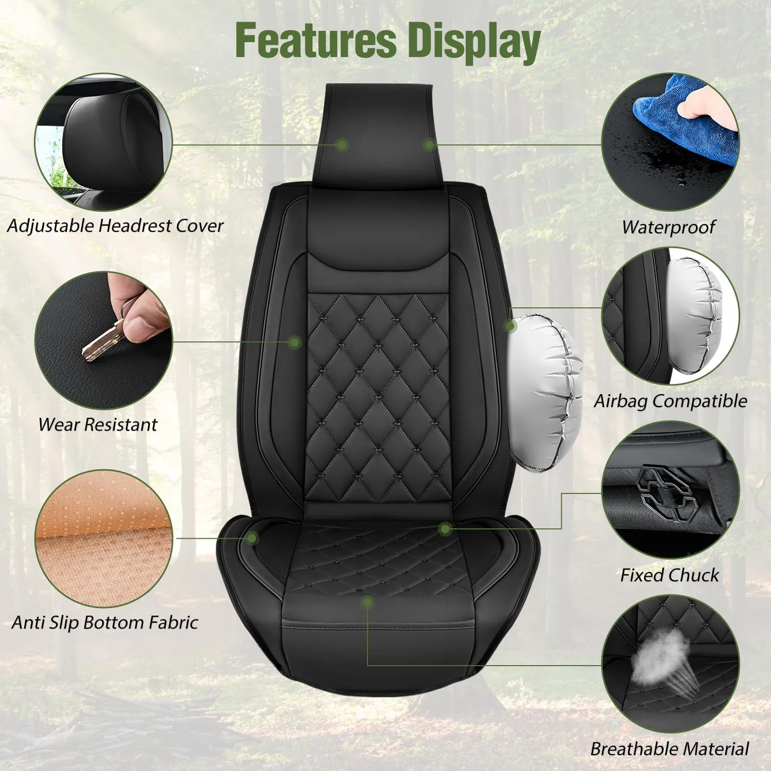 Kia Civic Corolla Hyundai Honda Camry CRV RAV4 Fusion Front Seat Covers Black