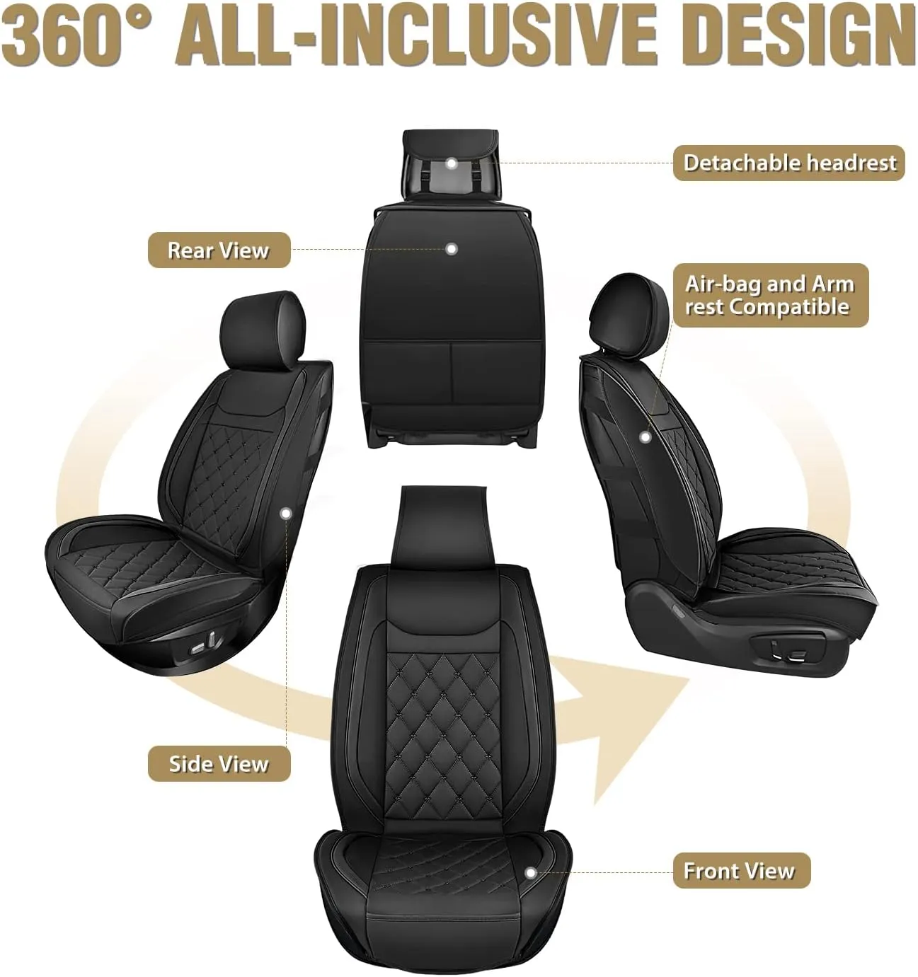 Kia Civic Corolla Hyundai Honda Camry CRV RAV4 Fusion Front Seat Covers Black