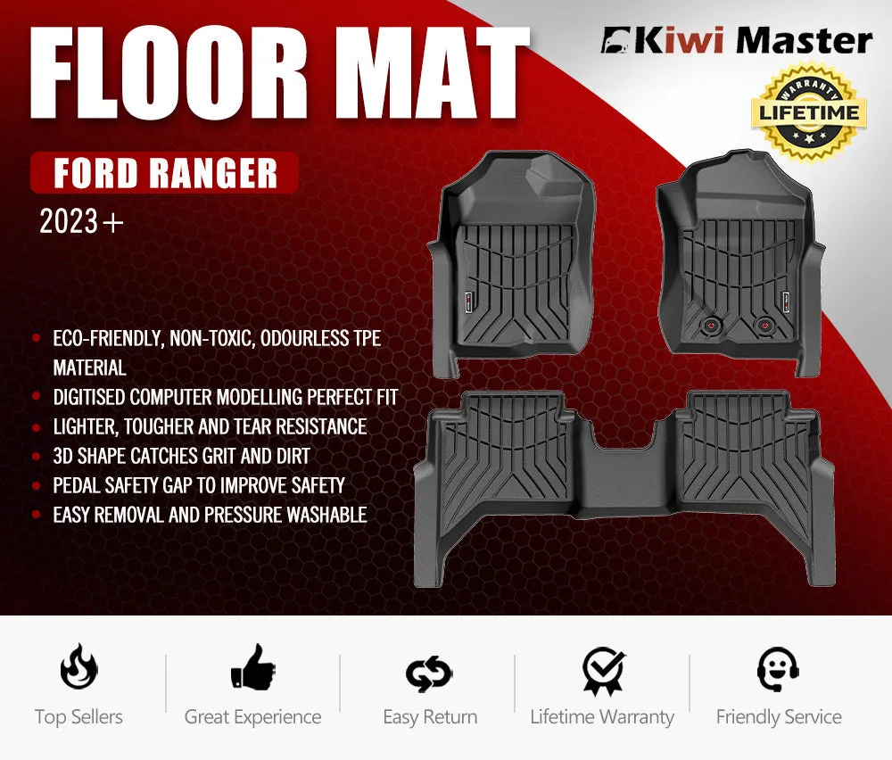 Kiwi Master 3D TPE Car Floor Mats Liner Fit 2023  Ford Ranger Next Gen
