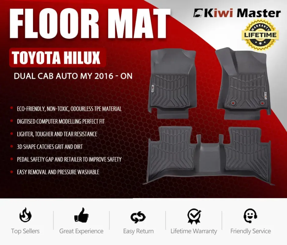 Kiwi Master 3D TPE Car Floor Mats Liner Fit Toyota Hilux Dual Cab Auto MY | 2016 - On