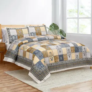 Kuber Industries Double Bedsheet with 2 Pillow Covers | 160 TC Premium Cotton Bedsheet for Double Bed | Bedsheet for Living Room-Home & Hotels | Candy Flower | 100x108 Inch | Gray & Yellow