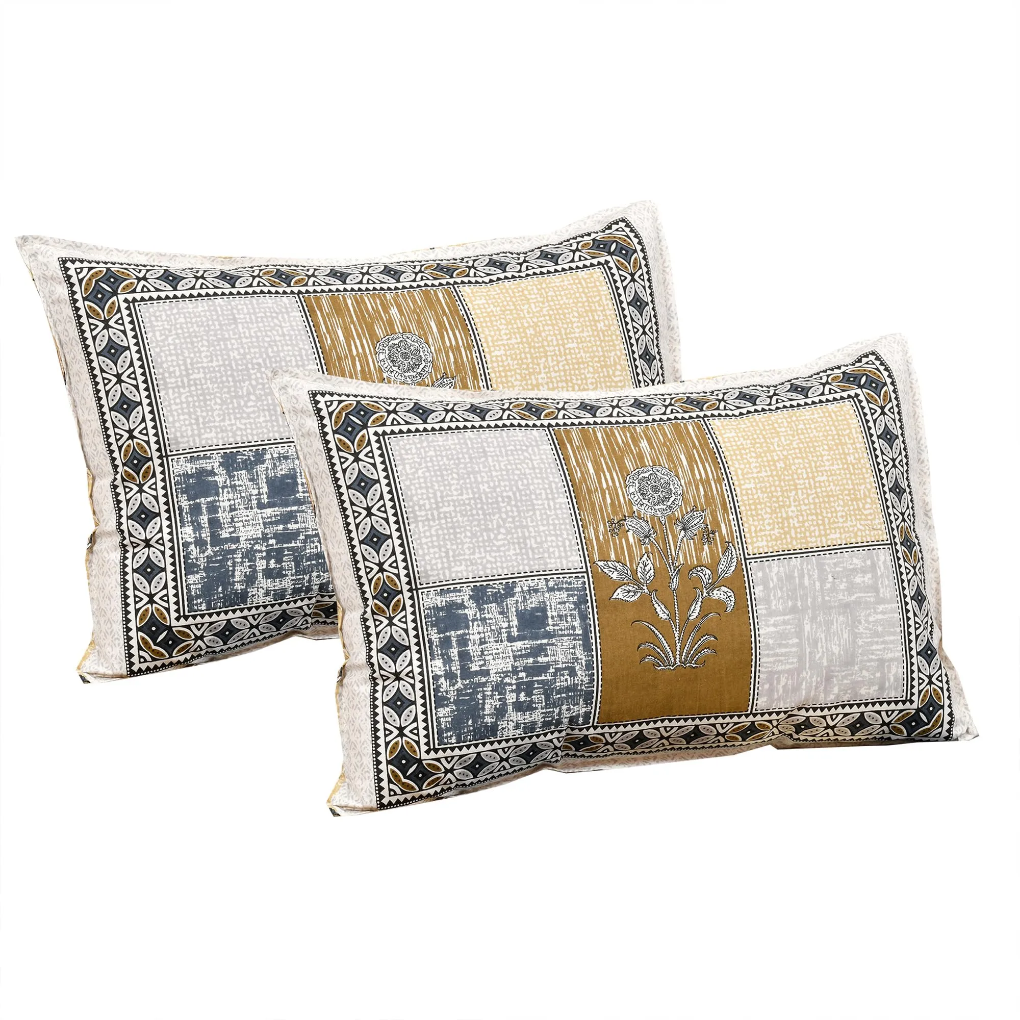 Kuber Industries Double Bedsheet with 2 Pillow Covers | 160 TC Premium Cotton Bedsheet for Double Bed | Bedsheet for Living Room-Home & Hotels | Candy Flower | 100x108 Inch | Gray & Yellow