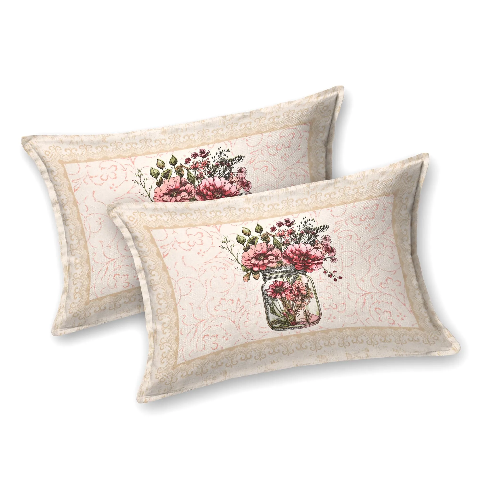 Kuber Industries Double Bedsheet with 2 Pillow Covers | 160 TC Premium Cotton Bedsheet for Double Bed | Bedsheet for Living Room-Home & Hotels | Photo Frame Flower Pot | 100x108 Inch | Cream