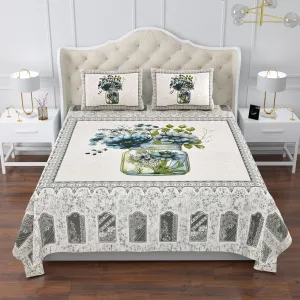 Kuber Industries Double Bedsheet with 2 Pillow Covers | 160 TC Premium Cotton Bedsheet for Double Bed | Bedsheet for Living Room-Home & Hotels | Photo Frame Flower Pot | 100x108 Inch | Gray