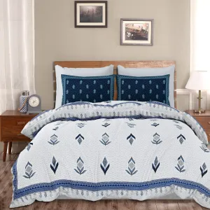 Kuber Industries Double Bedsheet with 2 Pillow Covers | 186 TC Premium Cotton Bedsheet for Double Bed | Bedsheet for Living Room-Home & Hotels | Embroidery Katli Flower | 100x108 Inch | Blue