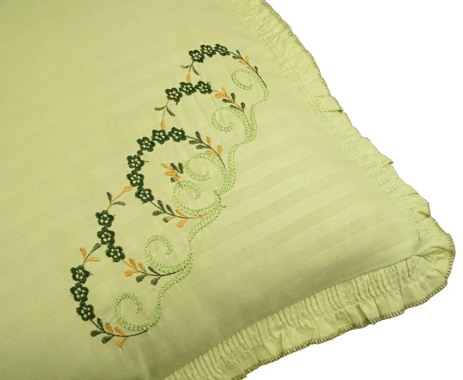 Kuber Industries Pillow Cover | Cotton Pillow Cover Set | Cushion Pillow Cover Set | Pillow Cover Set for Bedroom | Lining Embroidery Pillow Cover Set | 2 Piece Set | Parrot Green