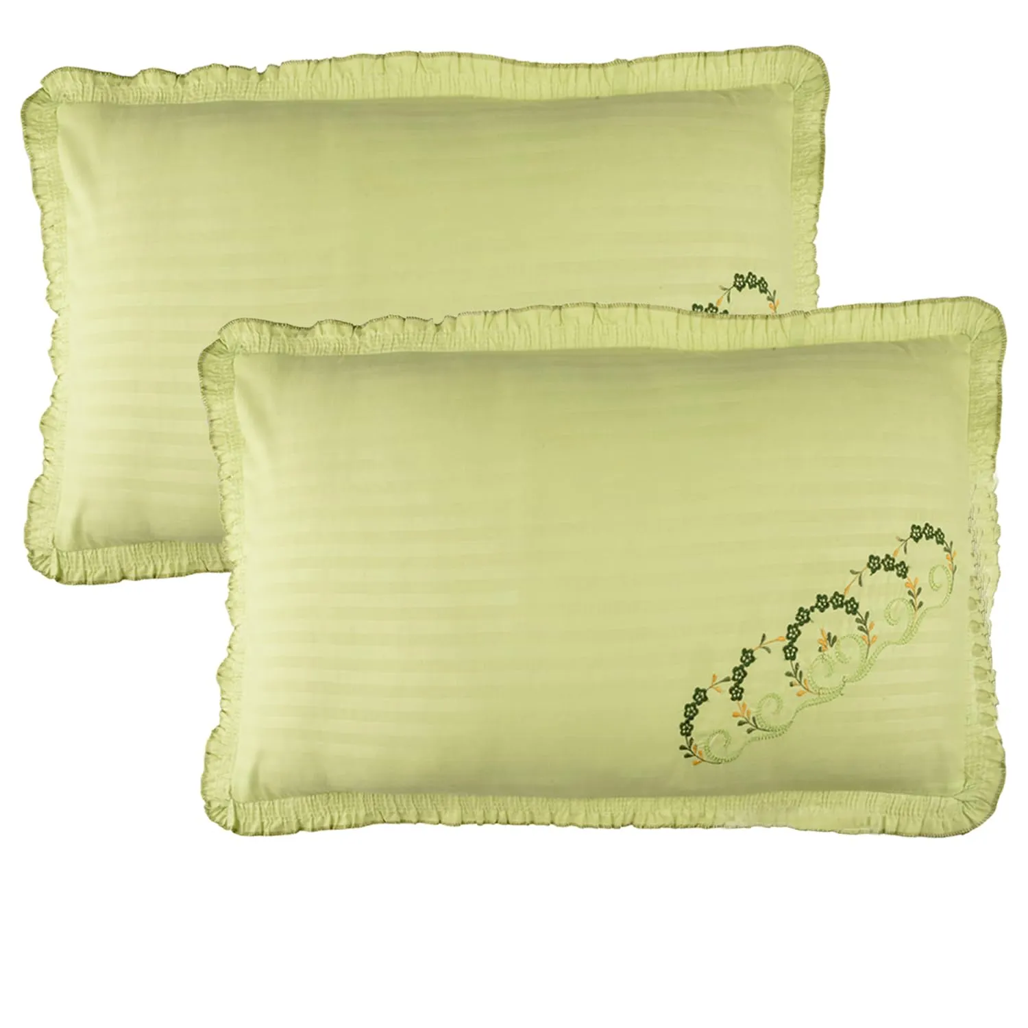 Kuber Industries Pillow Cover | Cotton Pillow Cover Set | Cushion Pillow Cover Set | Pillow Cover Set for Bedroom | Lining Embroidery Pillow Cover Set | 2 Piece Set | Parrot Green