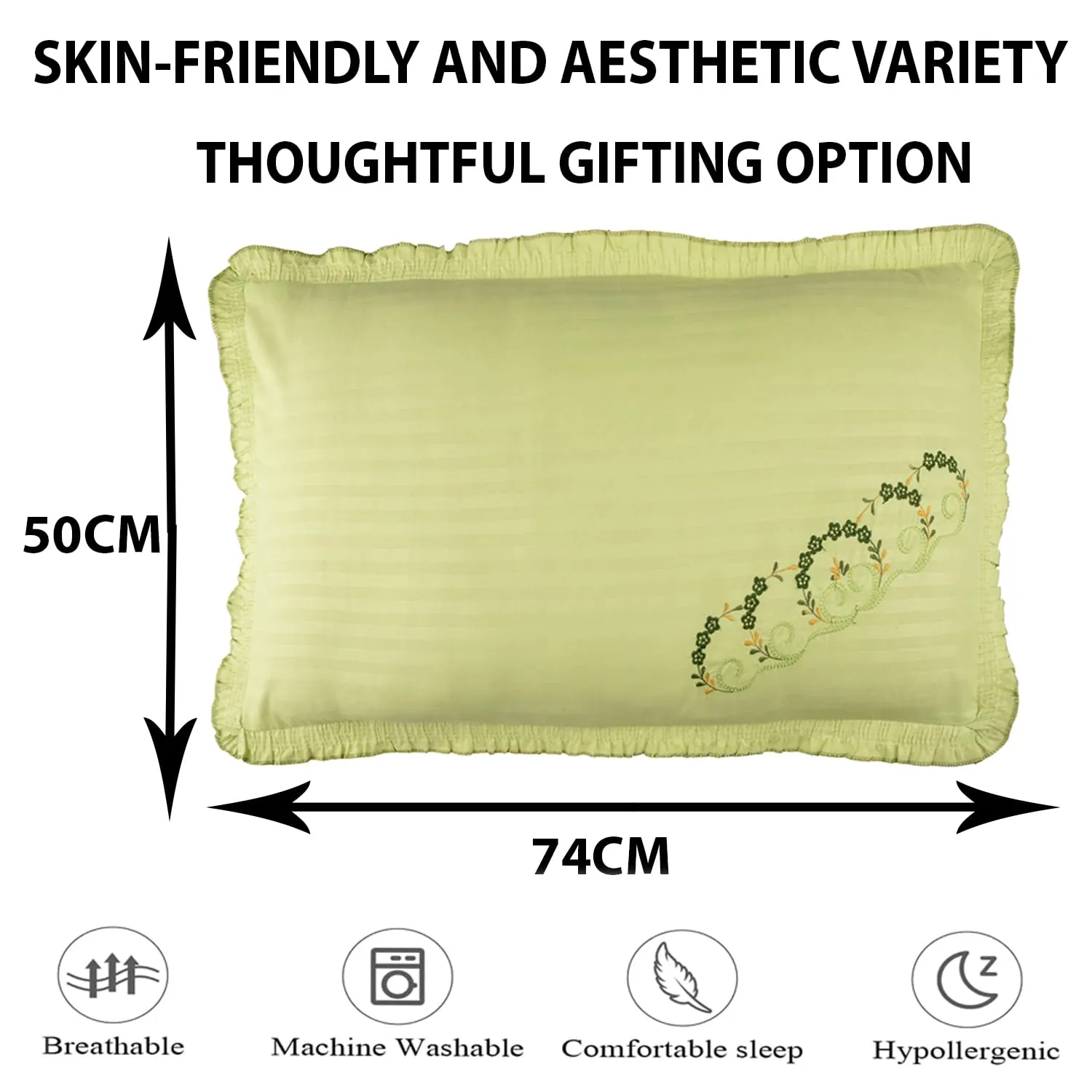 Kuber Industries Pillow Cover | Cotton Pillow Cover Set | Cushion Pillow Cover Set | Pillow Cover Set for Bedroom | Lining Embroidery Pillow Cover Set | 2 Piece Set | Parrot Green
