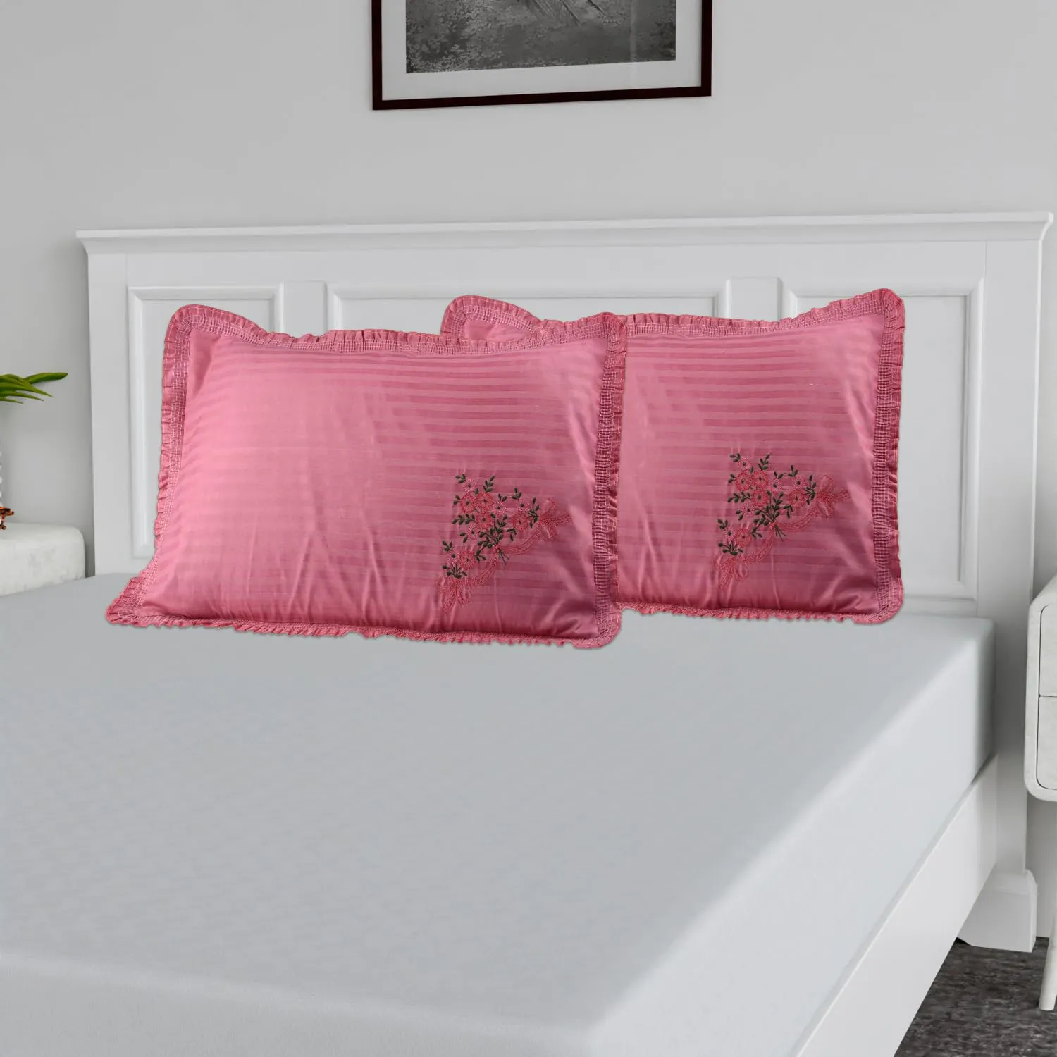 Kuber Industries Pillow Cover | Cotton Pillow Cover Set | Cushion Pillow Cover Set | Pillow Cover Set for Bedroom | Lining Embroidery Pillow Cover Set | 6 Piece Set | Dark Pink