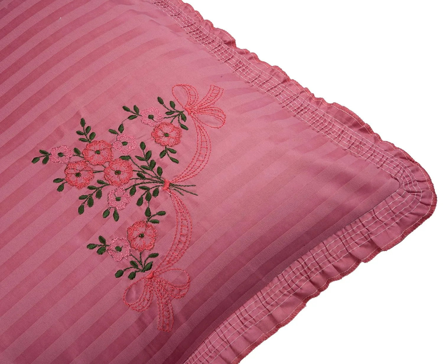 Kuber Industries Pillow Cover | Cotton Pillow Cover Set | Cushion Pillow Cover Set | Pillow Cover Set for Bedroom | Lining Embroidery Pillow Cover Set | 6 Piece Set | Dark Pink