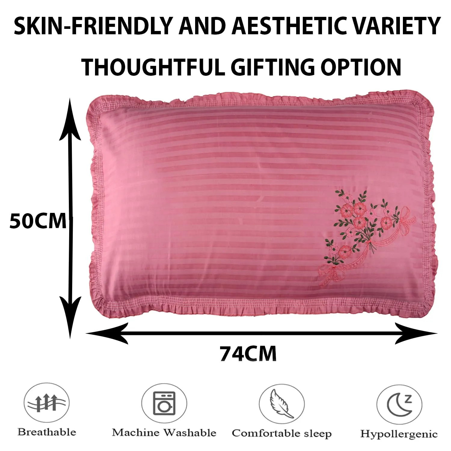 Kuber Industries Pillow Cover | Cotton Pillow Cover Set | Cushion Pillow Cover Set | Pillow Cover Set for Bedroom | Lining Embroidery Pillow Cover Set | 6 Piece Set | Dark Pink