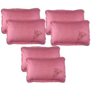 Kuber Industries Pillow Cover | Cotton Pillow Cover Set | Cushion Pillow Cover Set | Pillow Cover Set for Bedroom | Lining Embroidery Pillow Cover Set | 6 Piece Set | Dark Pink