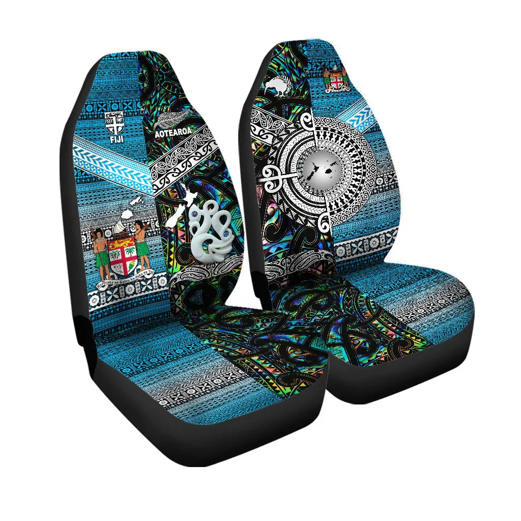 New Zealand And Fiji Car Seat Cover Together Paua Shell