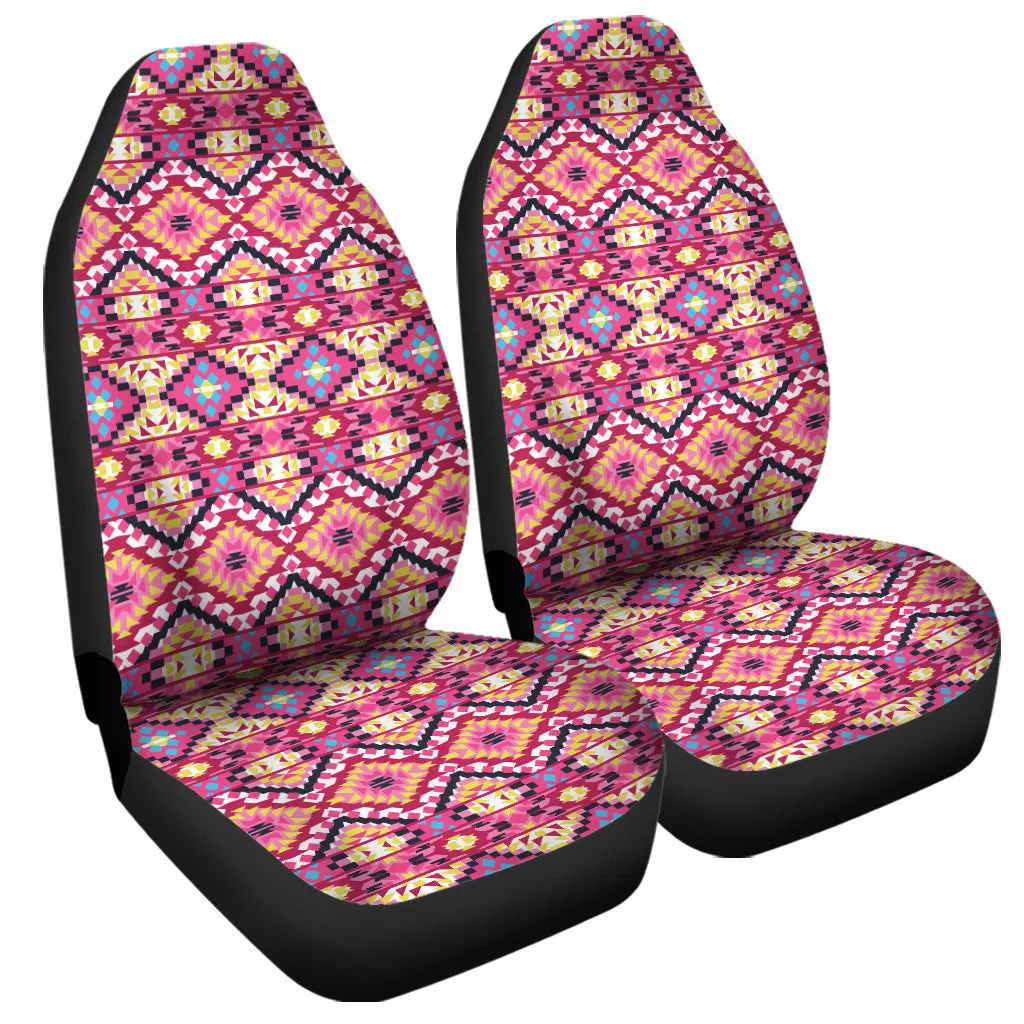 Pink Aztec Geometric Ethnic Pattern Print Universal Fit Car Seat Covers