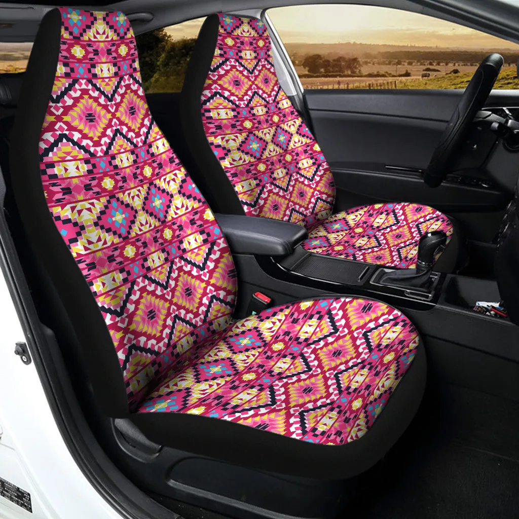 Pink Aztec Geometric Ethnic Pattern Print Universal Fit Car Seat Covers