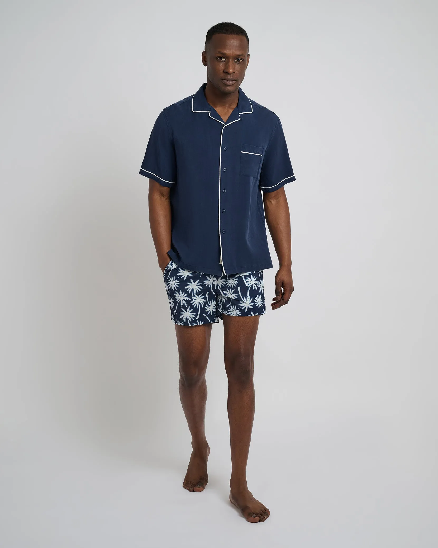 Piped Tencel Convertible Vacation Shirt
