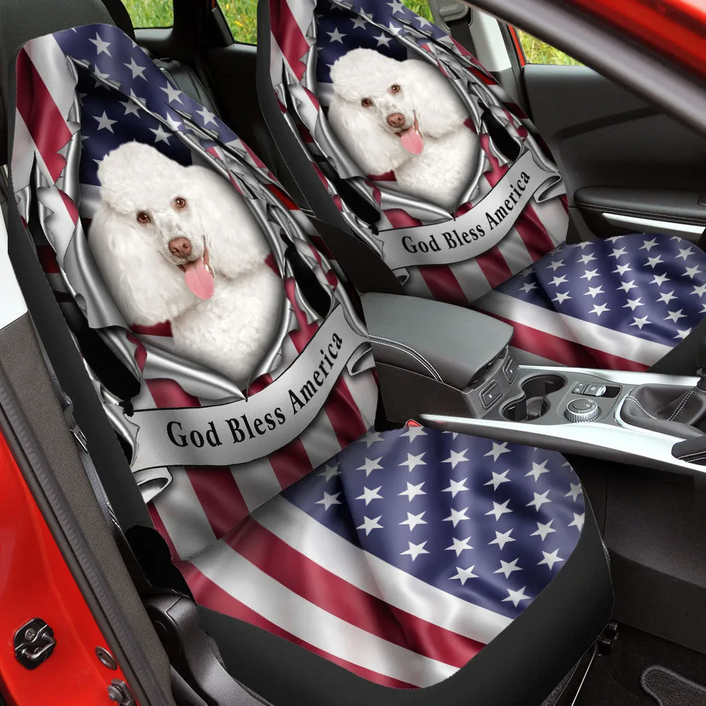 Poodle Dog Inside Flag Gob Bless America  Car Seat Covers