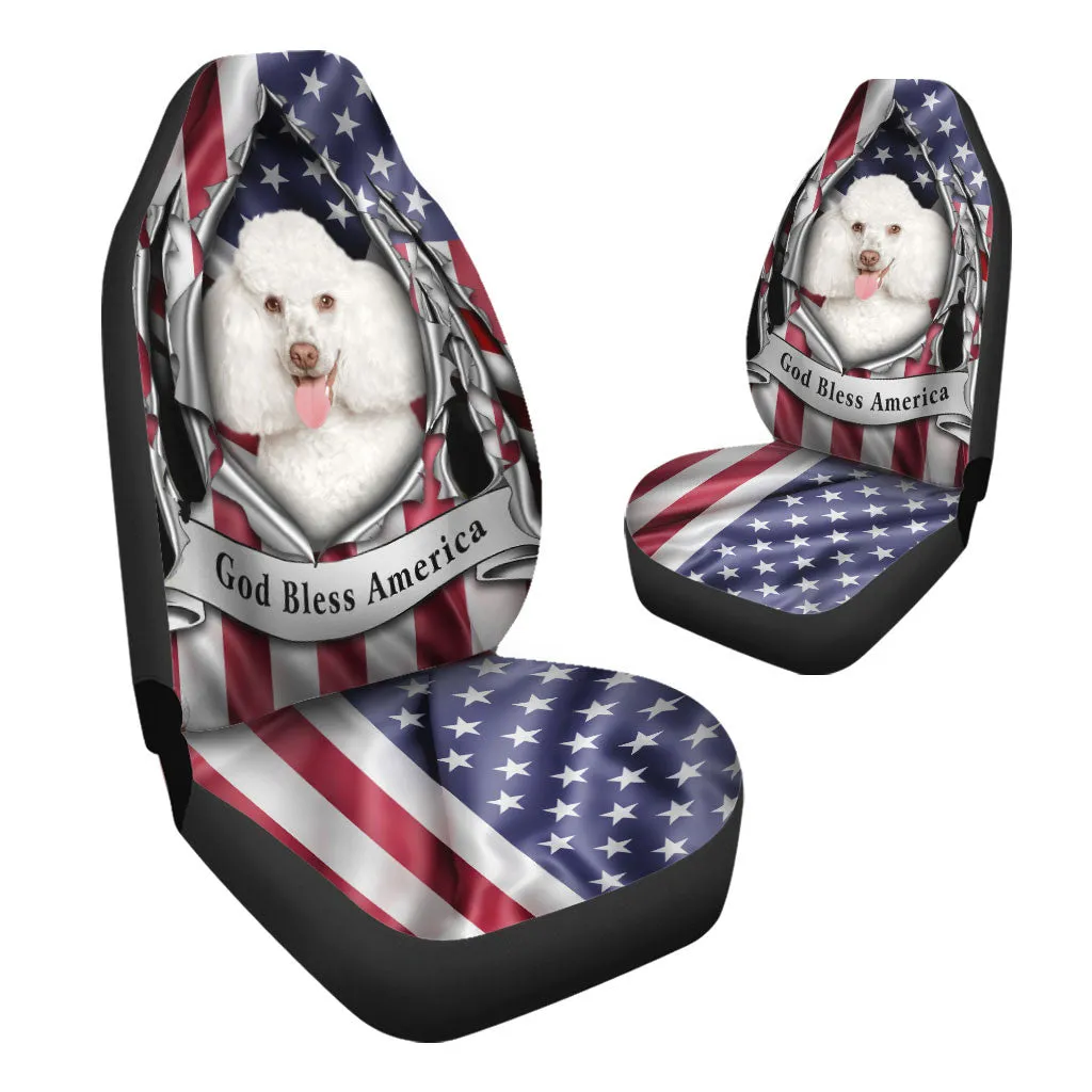Poodle Dog Inside Flag Gob Bless America  Car Seat Covers