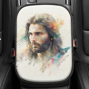Portrait Of Jesus Christ Seat Box Cover, Jesus Car Center Console Cover, Christian Interior Car Accessories