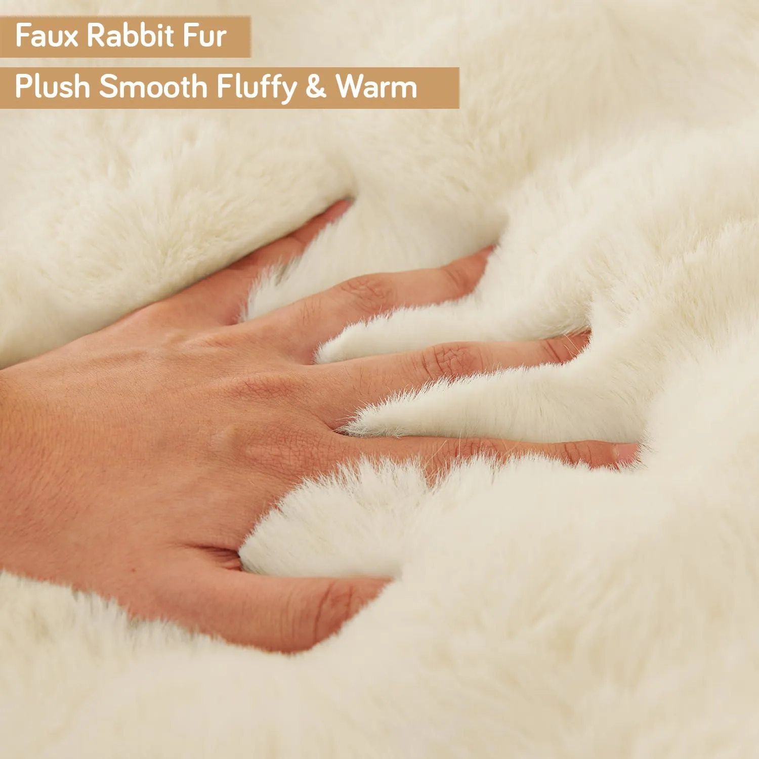 Premium Faux Rabbit Fur Anti Slip Sofa Cover Mat with 2 Armrest Cover, Beige