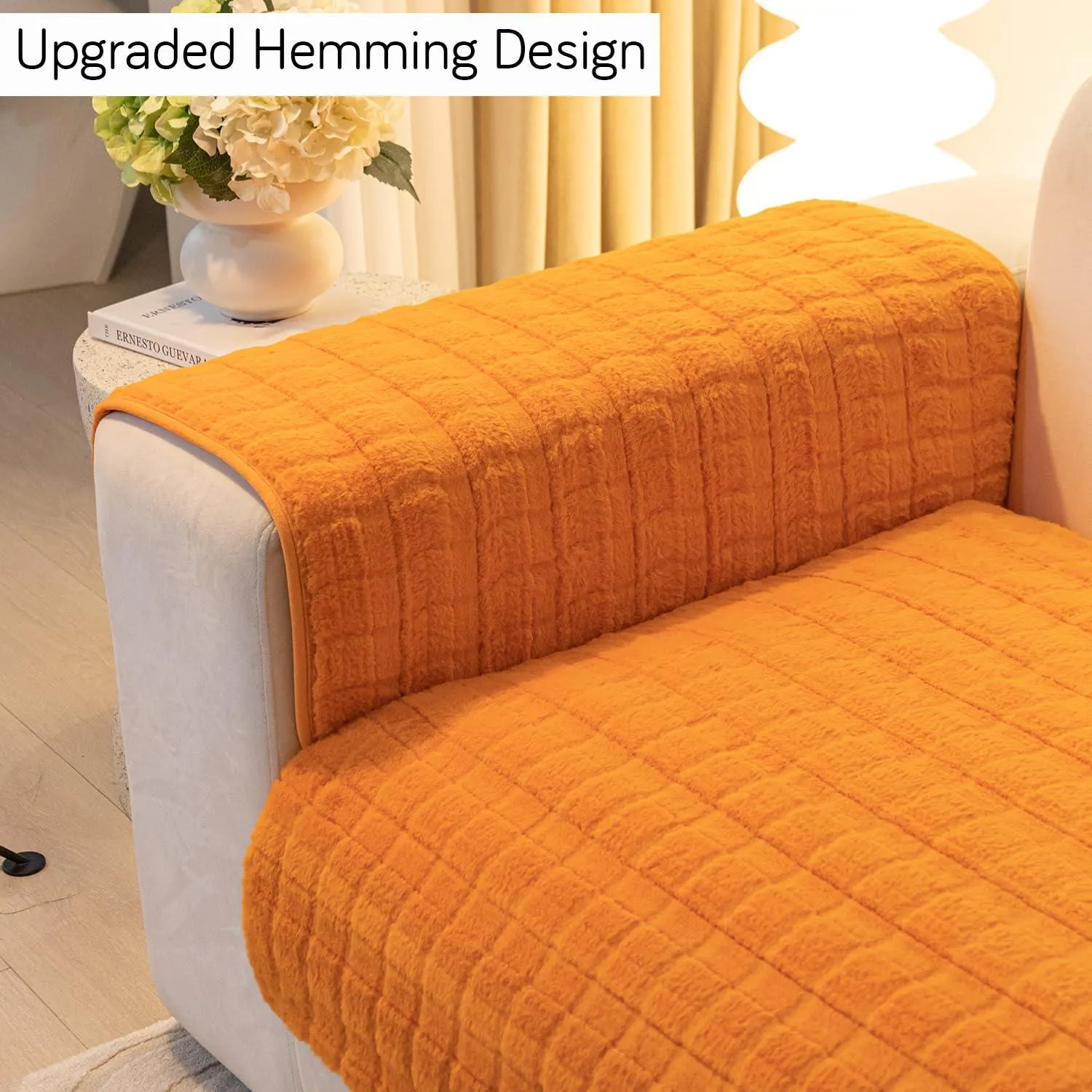 Premium Plush Sofa Cover Mat with 2 Arm Cover, Orange