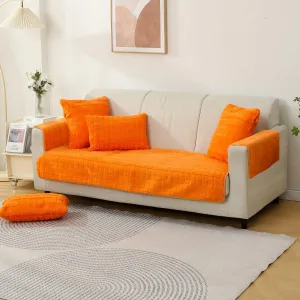 Premium Plush Sofa Cover Mat with 2 Arm Cover, Orange