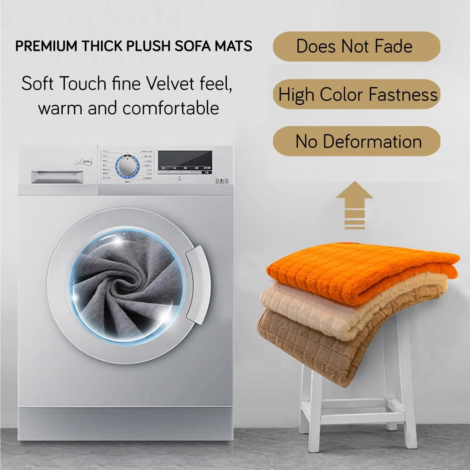 Premium Plush Sofa Cover Mat with 2 Arm Cover, Orange