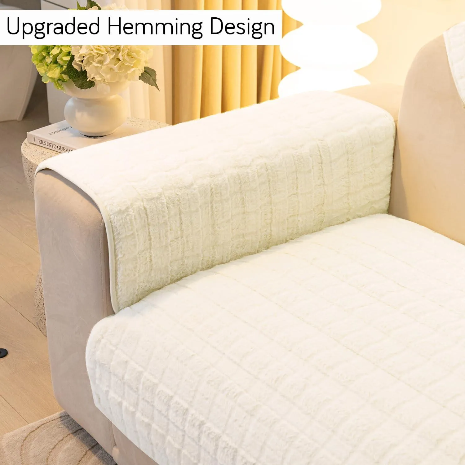 Premium Plush Sofa Cover Mat with 2 Armrest Cover, White