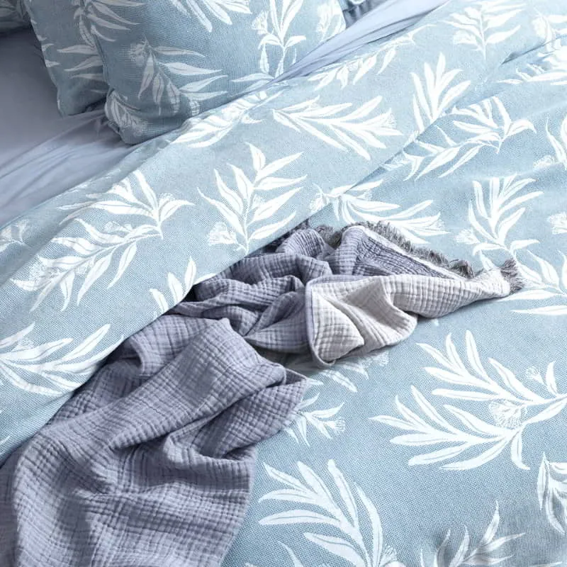 Renee Taylor Native Cotton Jacquard French Blue Quilt Cover Set