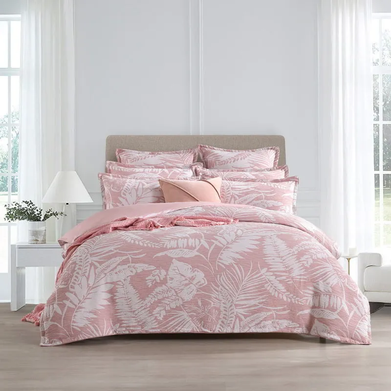 Renee Taylor Palm Tree Jacquard Clay Quilt Cover Set