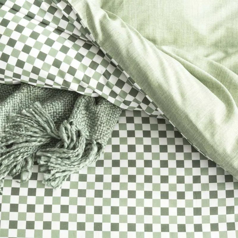 Renee Taylor Reversible Chessboard Sage Quilt Cover Set