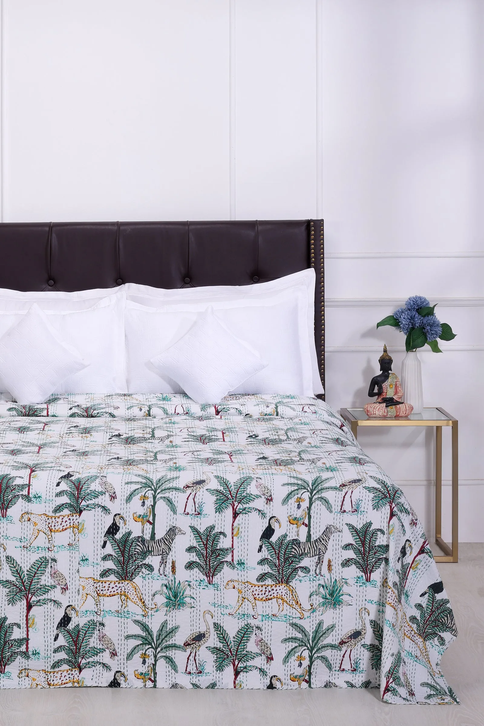 Savannah Kantha Work White Bedcover