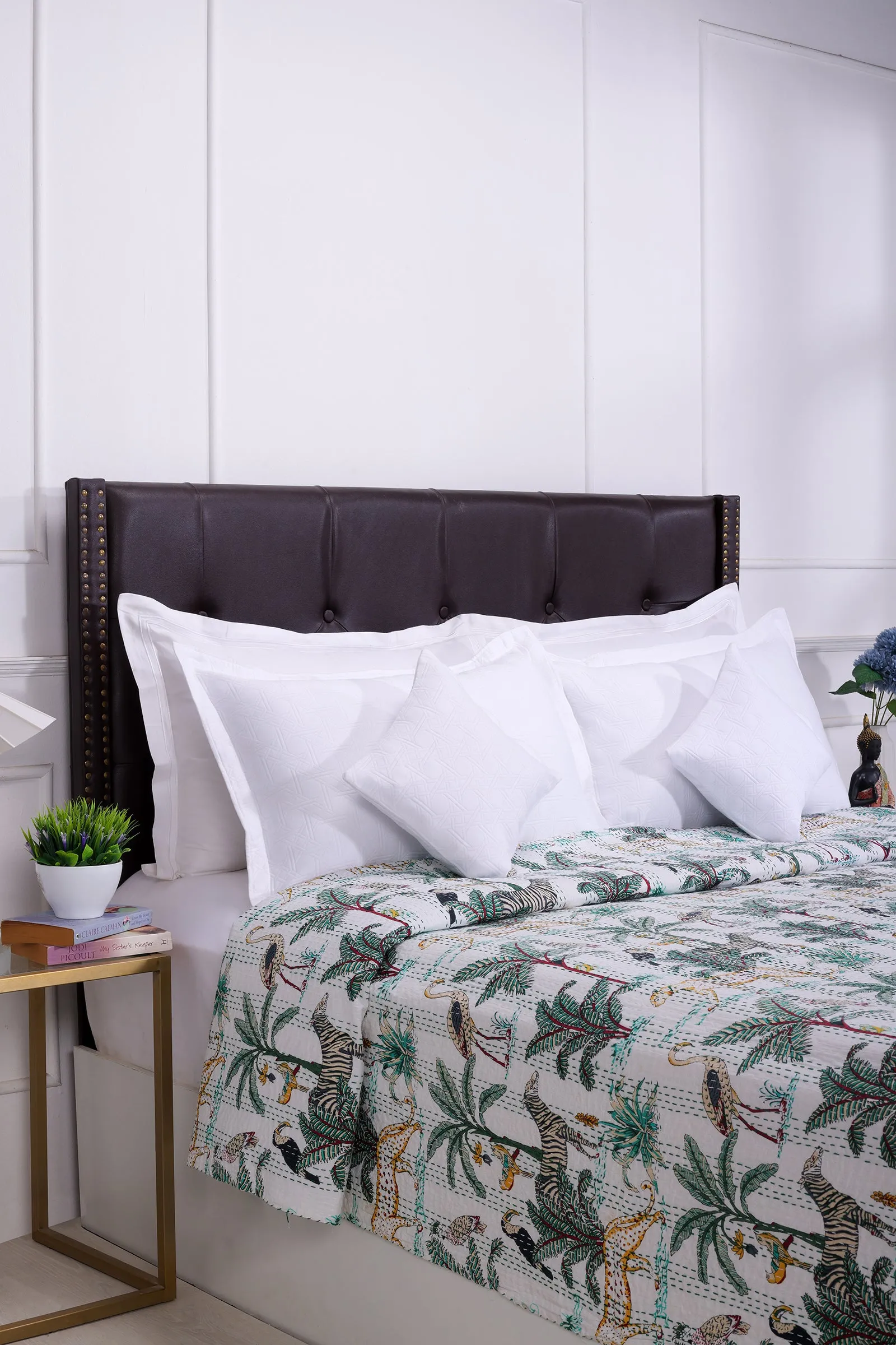 Savannah Kantha Work White Bedcover