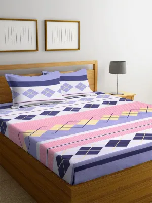 Shyam Textiles Glace Cotton Floral Designed King Size Elastic Fitted Double Bedsheetst with 2 Pillow Cover for Your Home, Bedroom, Guestroom & Restaurent (100x90 Inches, Multi)