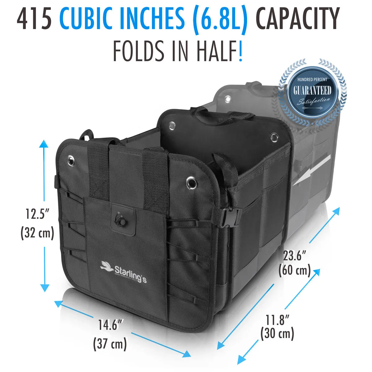 Starling's Car Trunk Organizer - Durable Storage SUV - Adjustable, Black 2 Compartments
