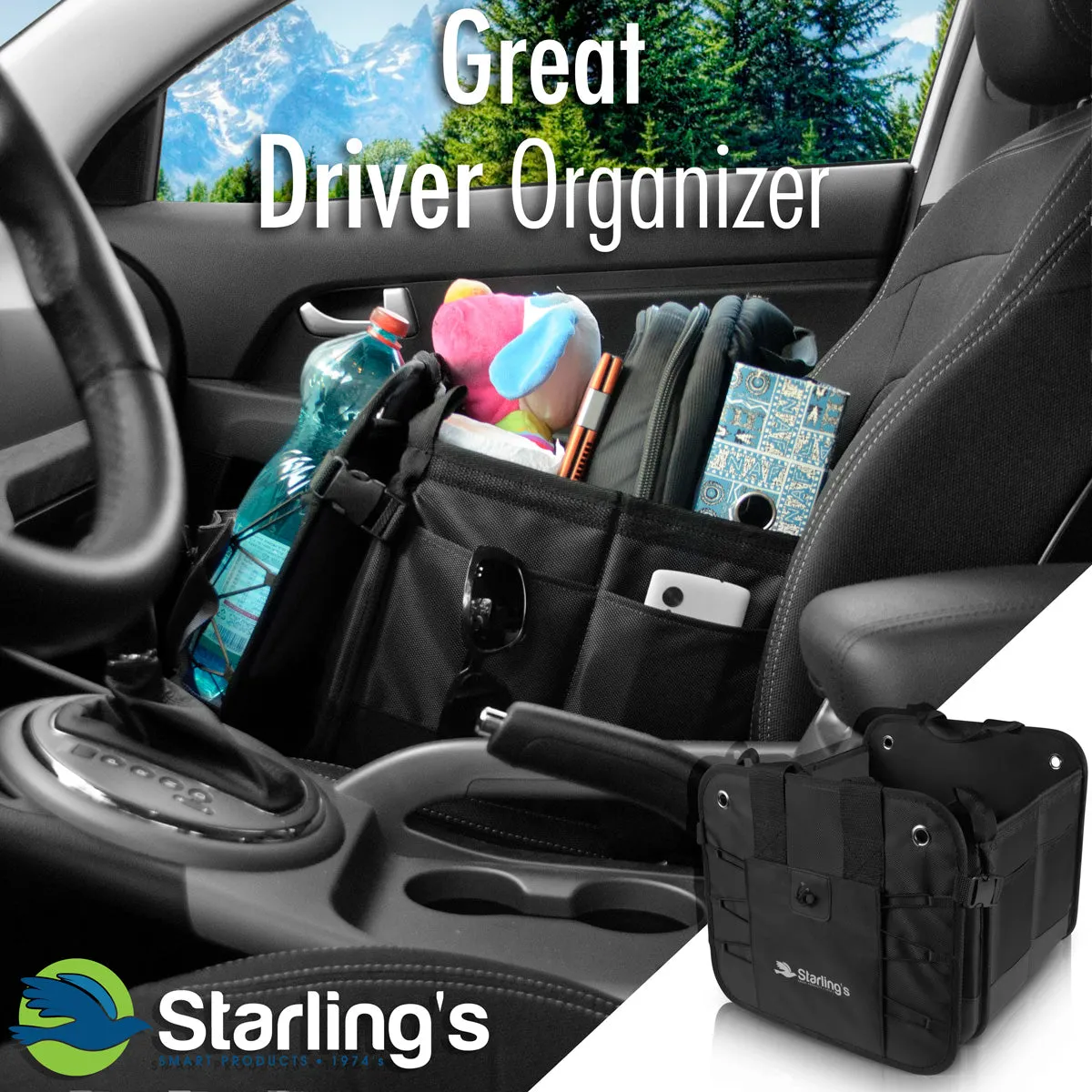 Starling's Car Trunk Organizer - Durable Storage SUV - Adjustable, Black 2 Compartments