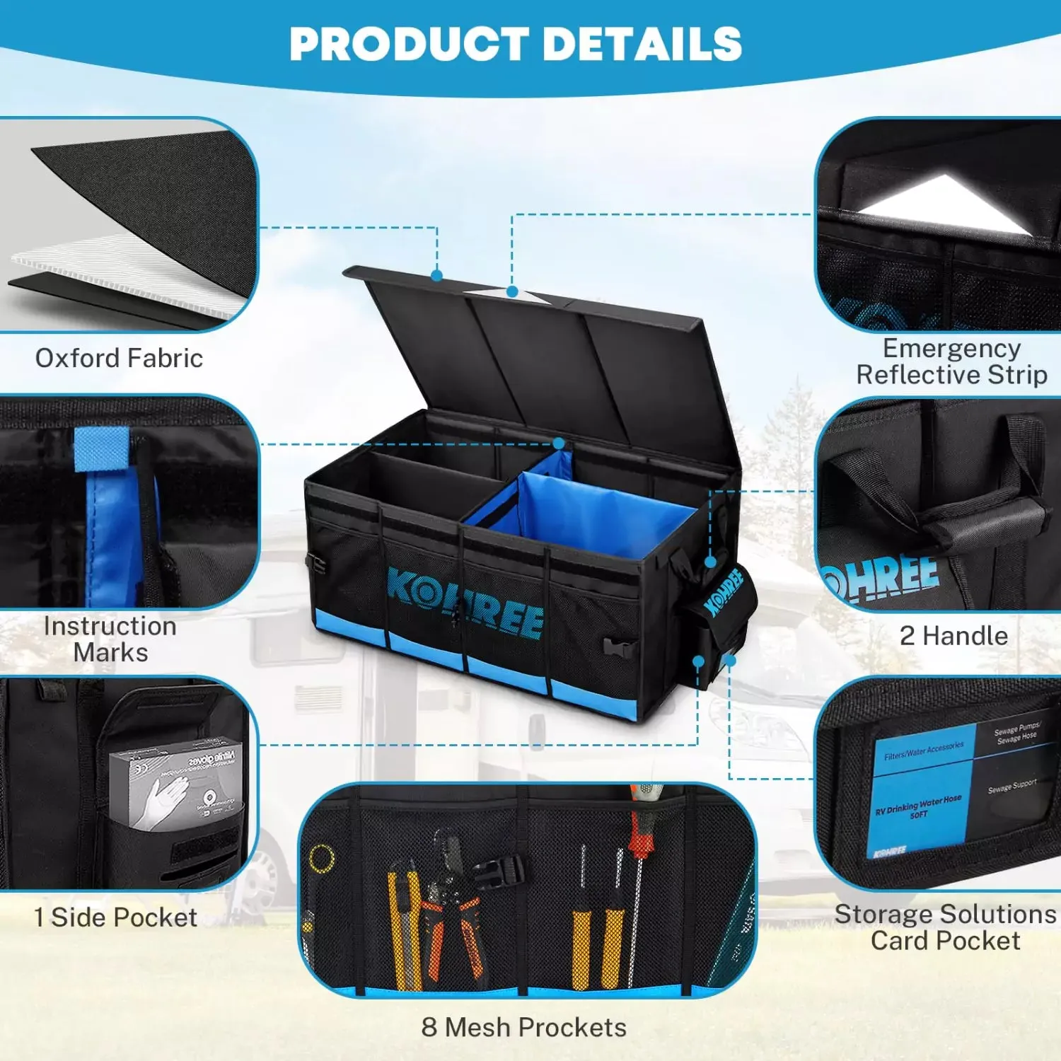 Trunk Organizer for RV Accessories, 74L