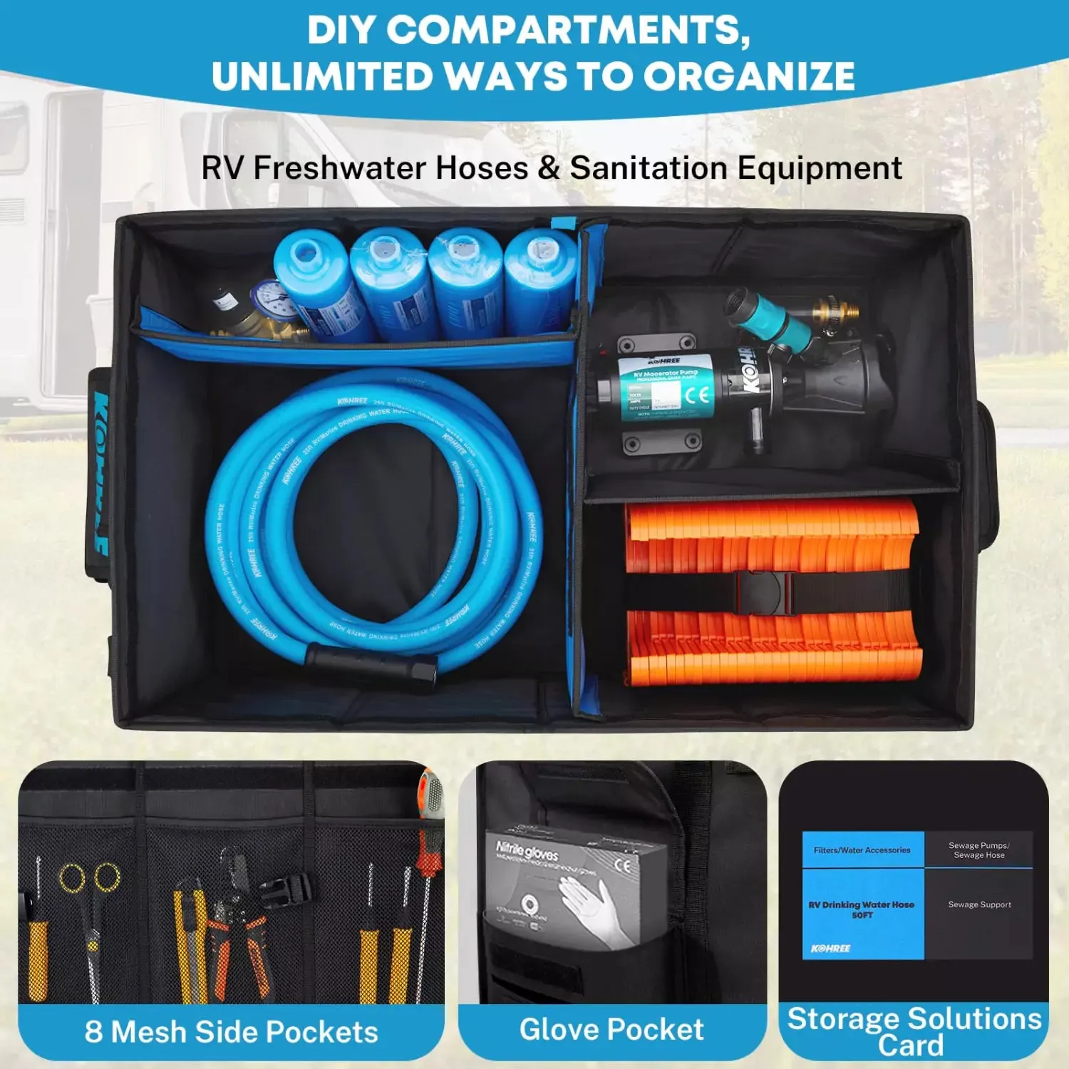 Trunk Organizer for RV Accessories, 74L
