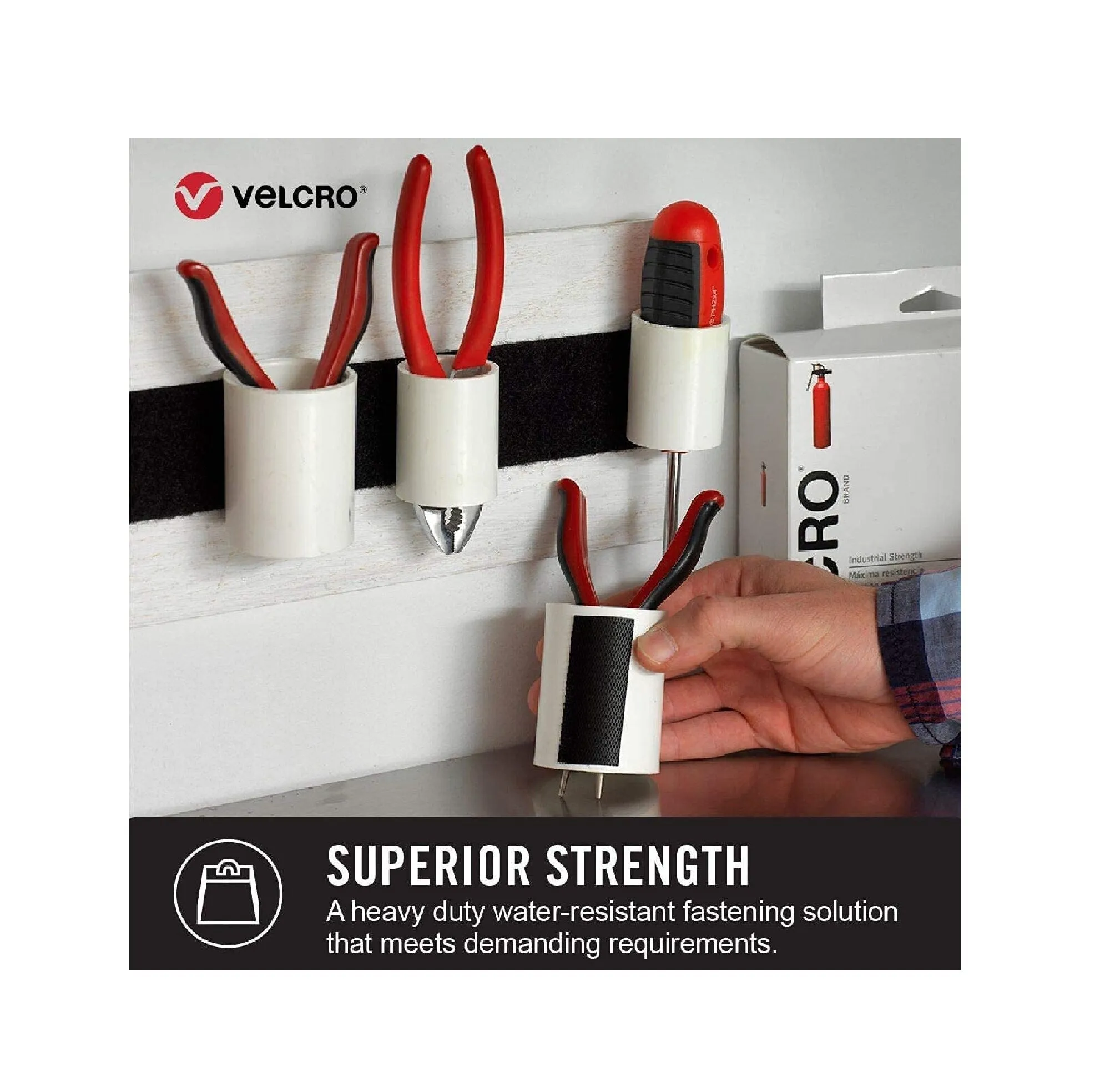 VELCRO Heavy Duty Fasteners | 4x2 Inch Strips with Adhesive 8 Sets | Holds 10 lbs | Black Industrial Strength Stick On Tape