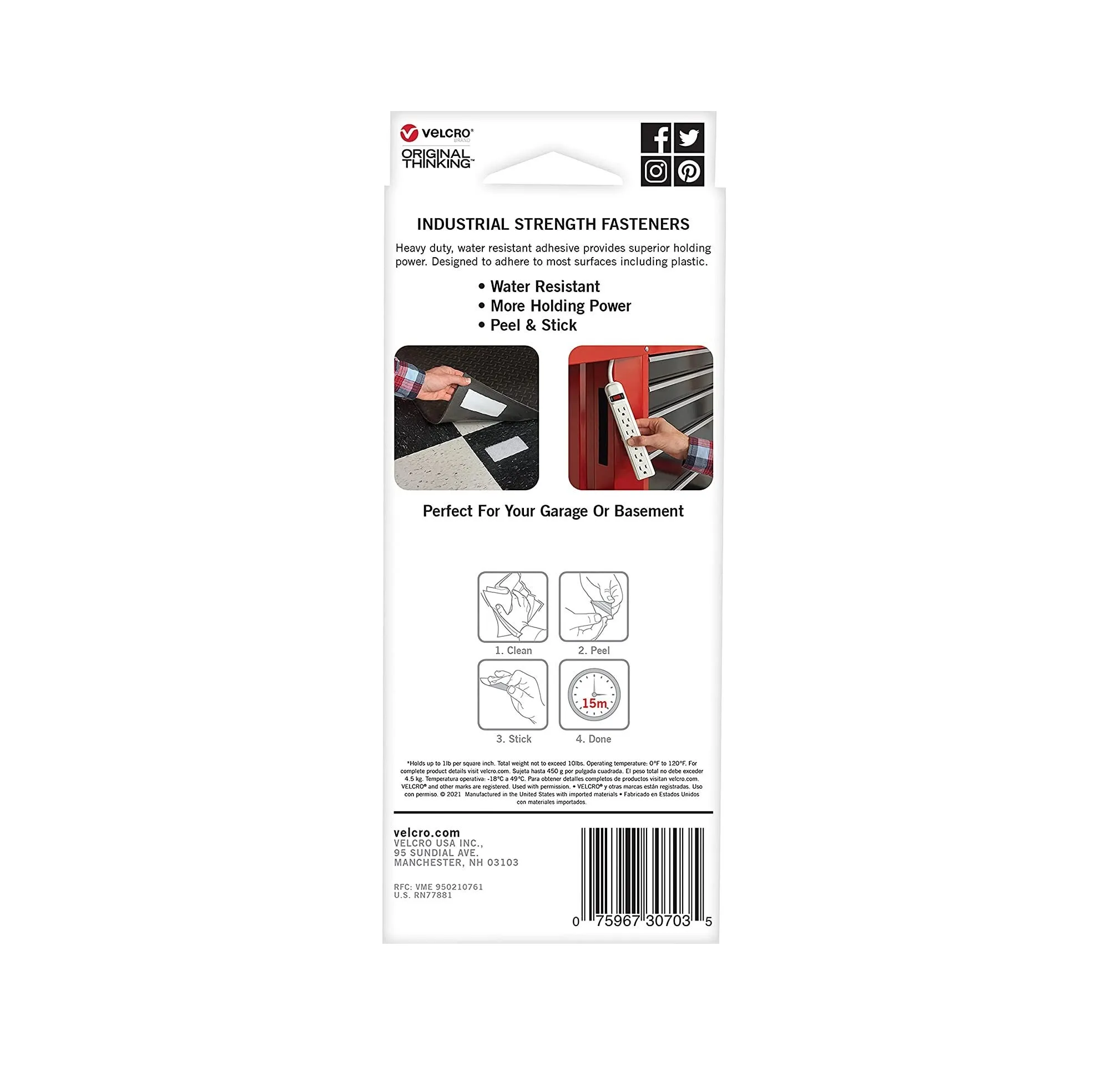 VELCRO Heavy Duty Fasteners | 4x2 Inch Strips with Adhesive 8 Sets | Holds 10 lbs | Black Industrial Strength Stick On Tape