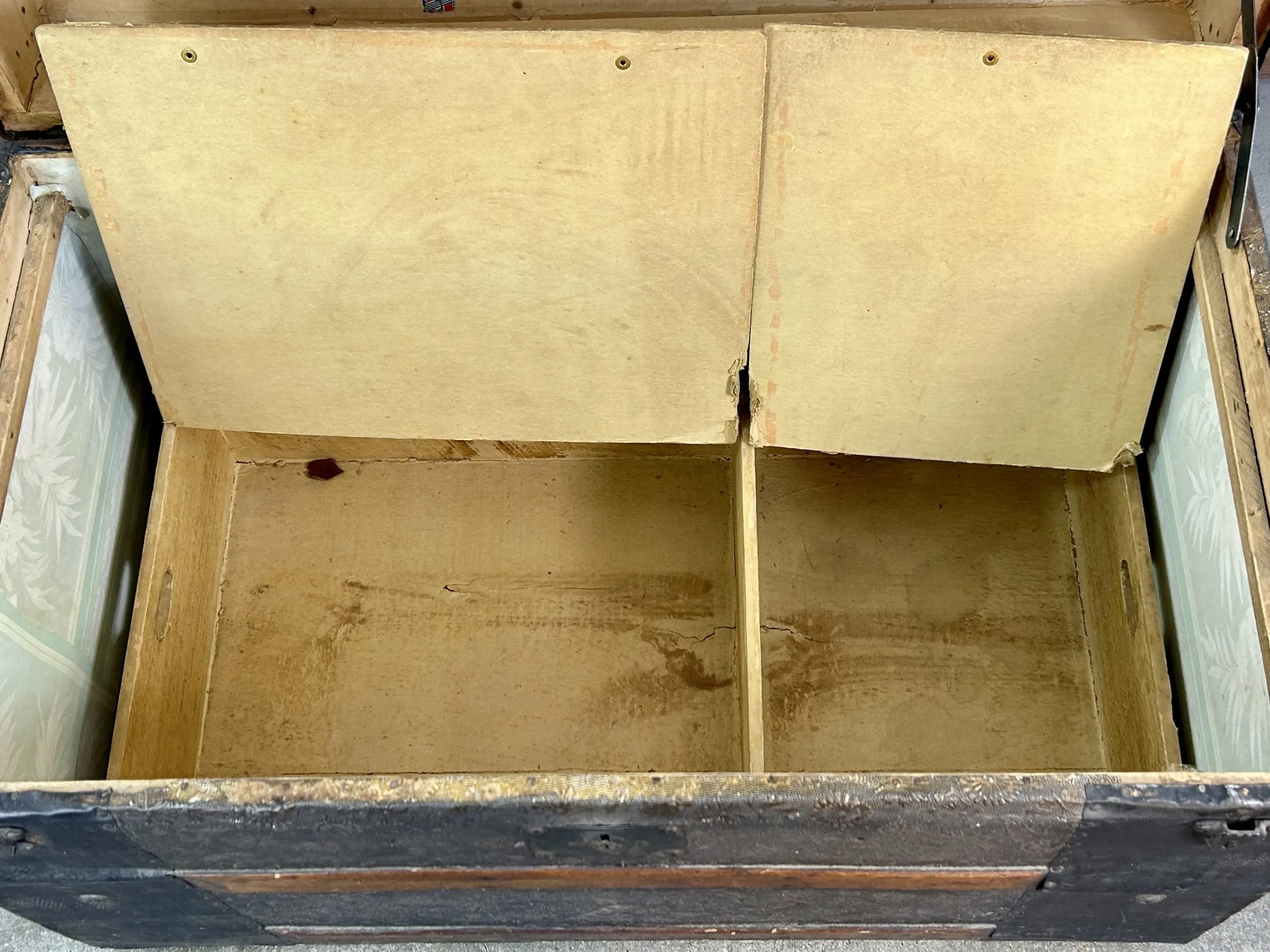 Vintage Trunk Chest, Wood, Metal, Arched Top with Carrier