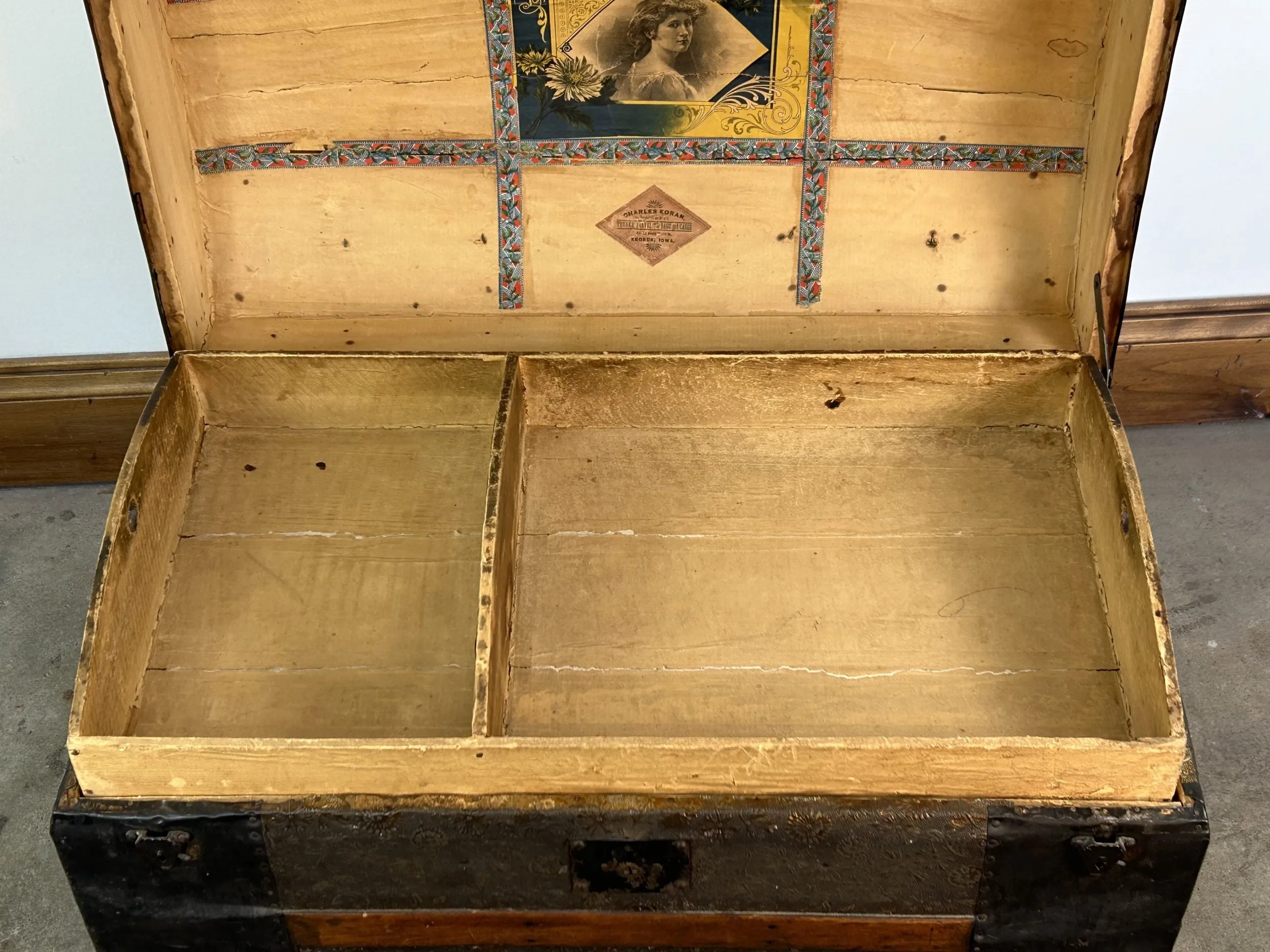 Vintage Trunk Chest, Wood, Metal, Arched Top with Carrier