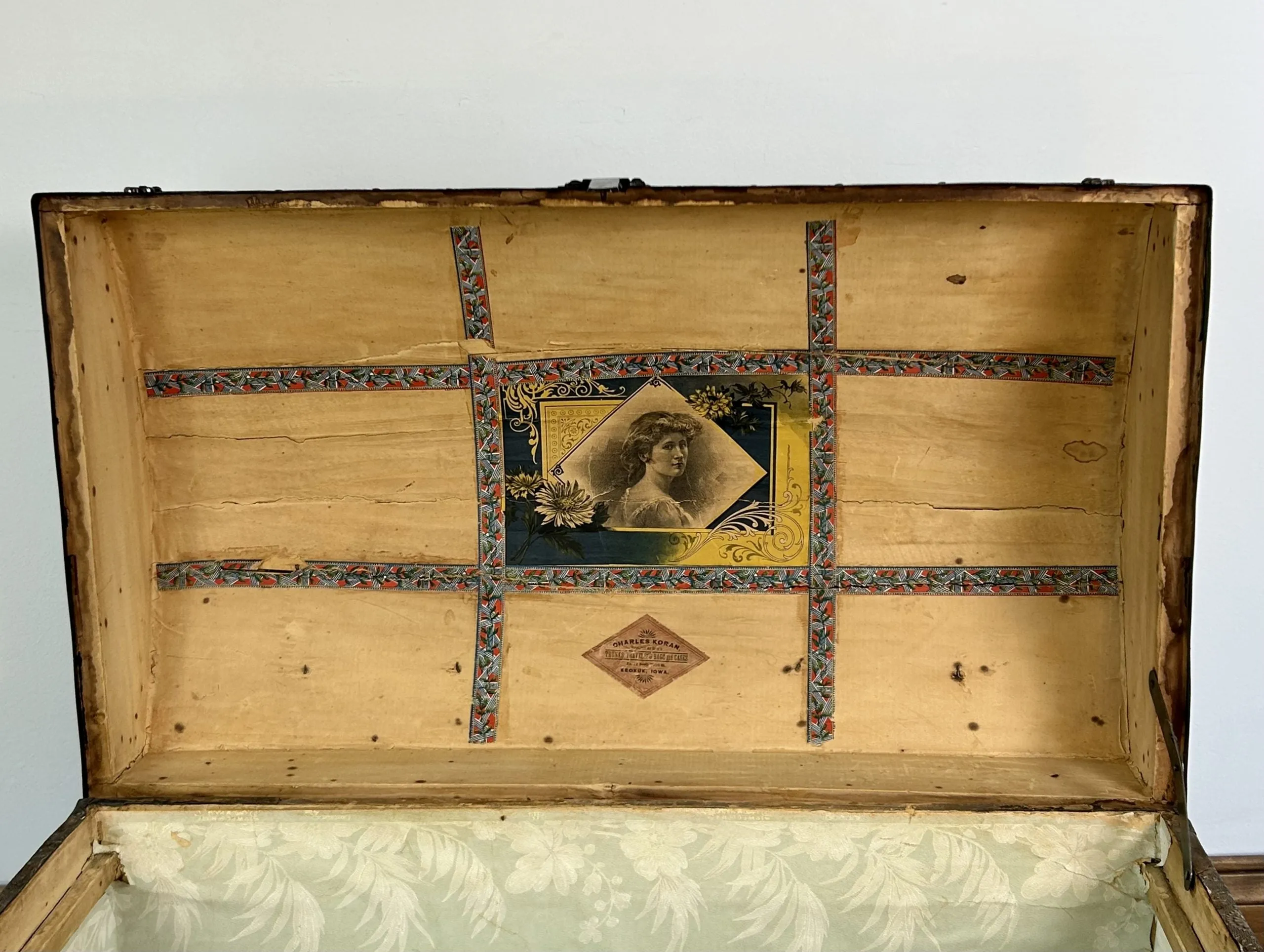 Vintage Trunk Chest, Wood, Metal, Arched Top with Carrier